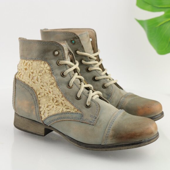 Steve Madden Womens Thunder Boots Size 6.5 Blue Leather Lace Up Distressed Boho - Picture 11 of 12